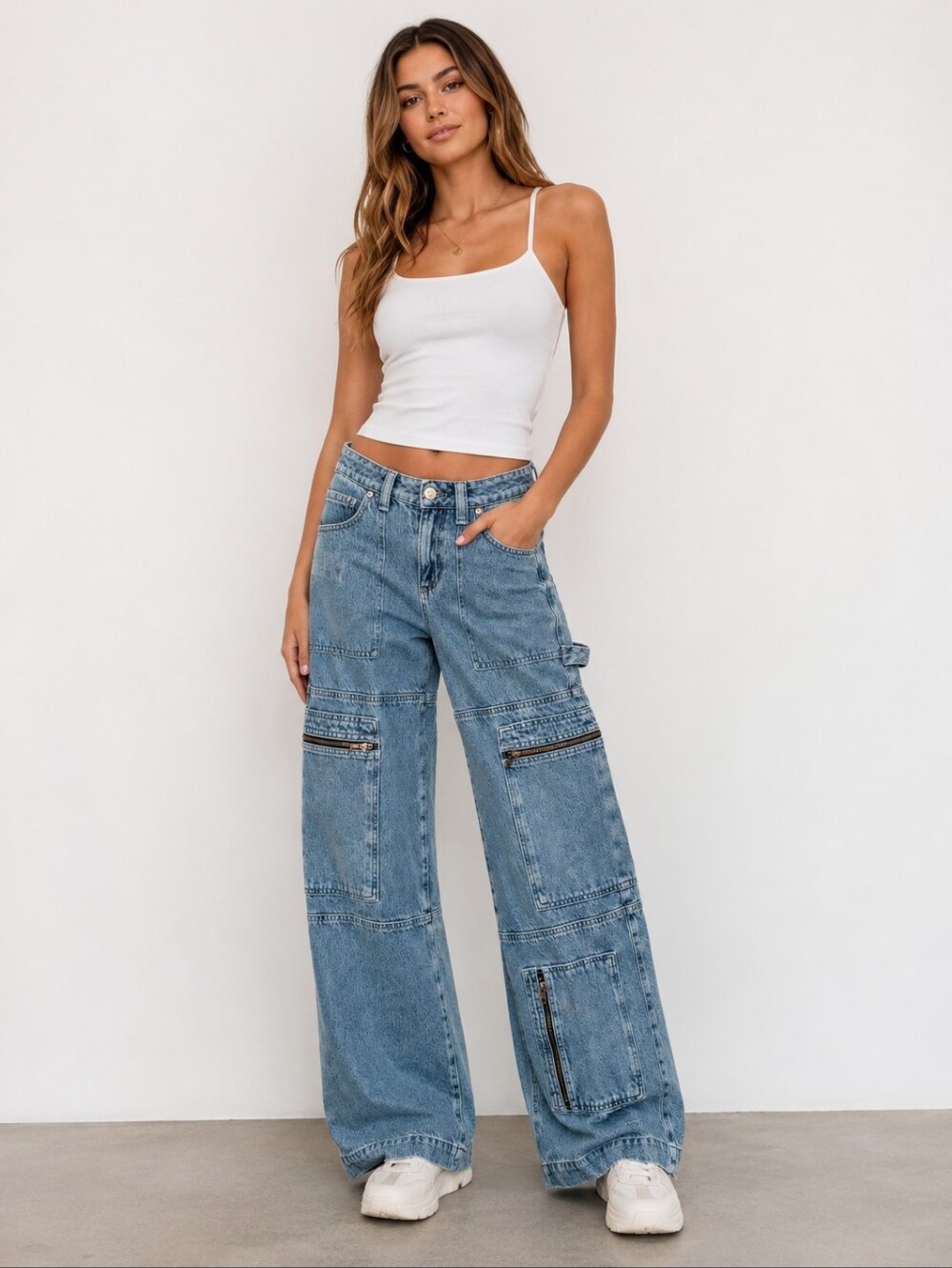 Garage Denim Size 3/26 Utility Cargo Wide Leg Jeans Blue Organic Cotton